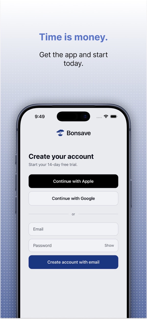 Create your account on Bonsave for iOS